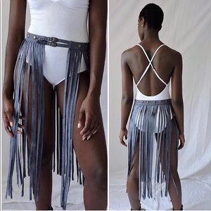 Denim blue fringe belt